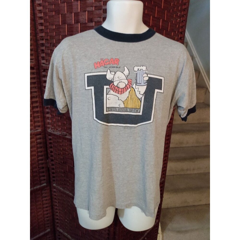 Vintage Y2K Hagar The Horrible T Shirt Tappa Kegga Brew University Medium Ringer